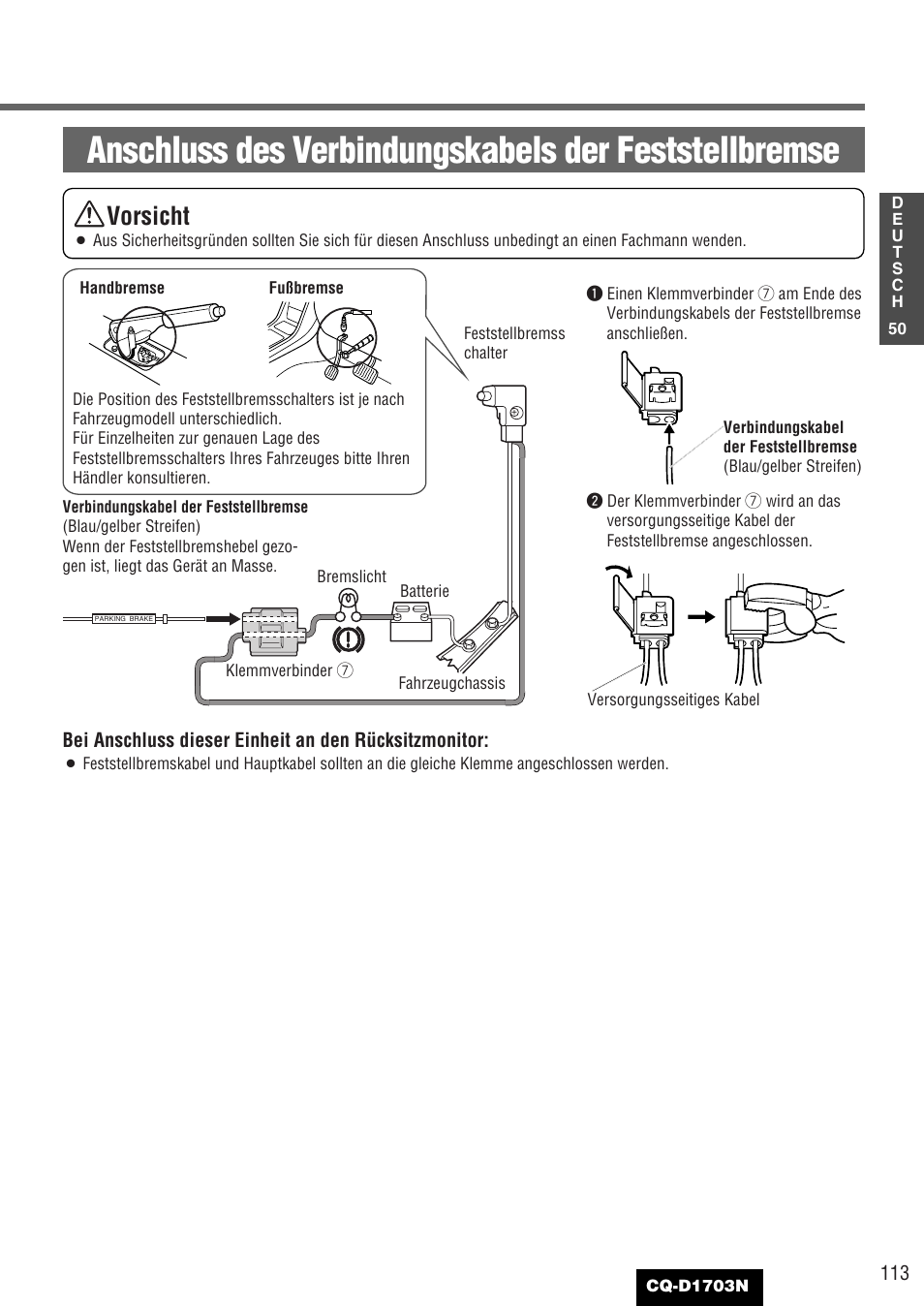 Vorsicht | Panasonic CQD1703N User Manual | Page 51 / 64