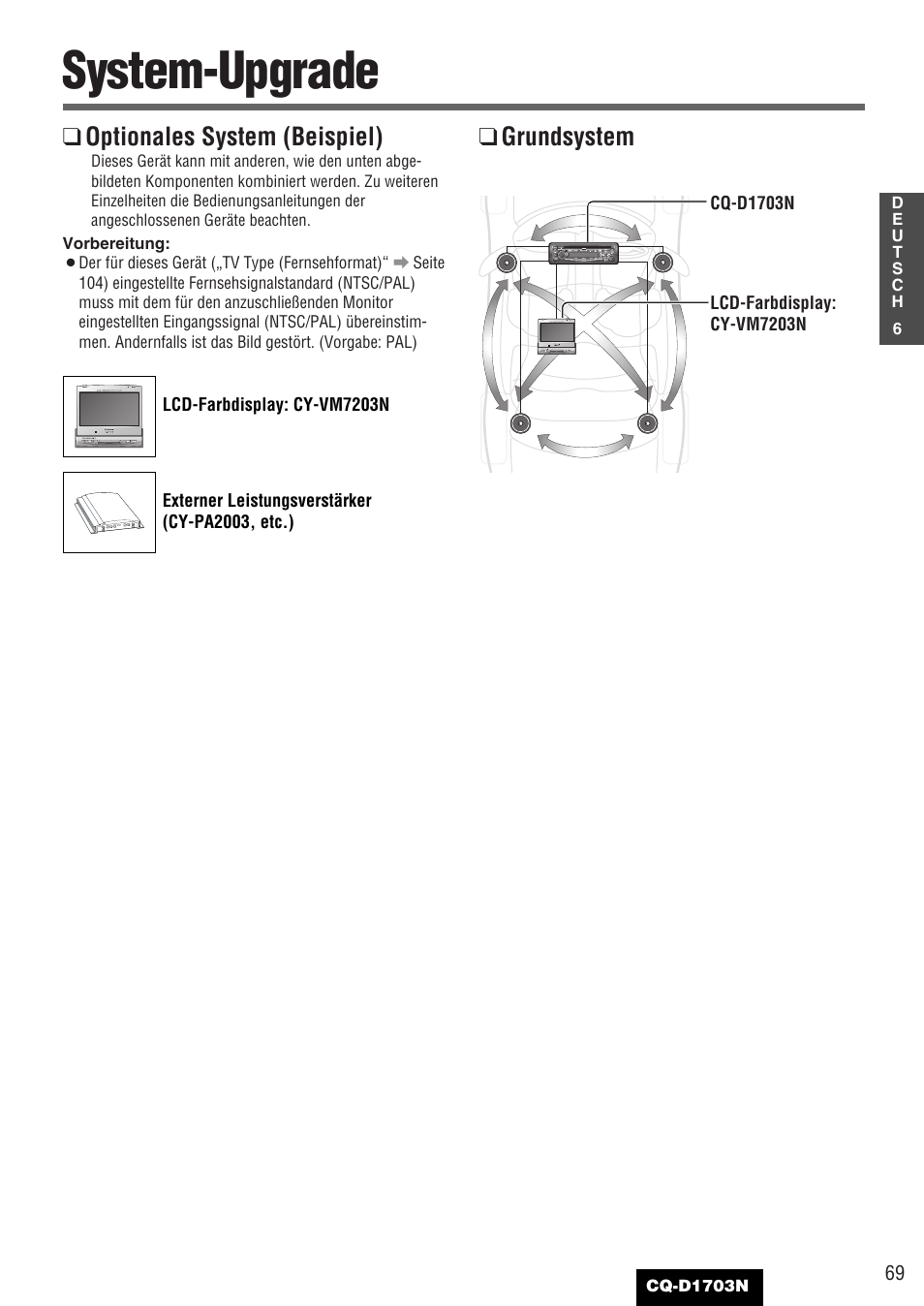 System-upgrade, Grundsystem ❑ optionales system (beispiel) | Panasonic CQD1703N User Manual | Page 7 / 64