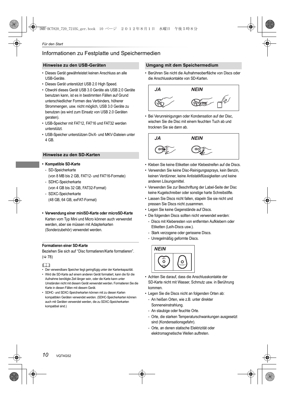 10 informationen zu festplatte und speichermedien | Panasonic DMRBCT720EG User Manual | Page 10 / 128