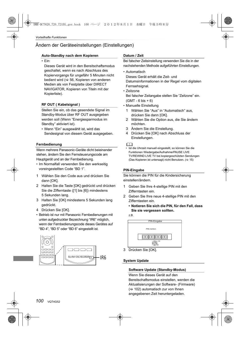 100 ändern der geräteeinstellungen (einstellungen) | Panasonic DMRBCT720EG User Manual | Page 100 / 128