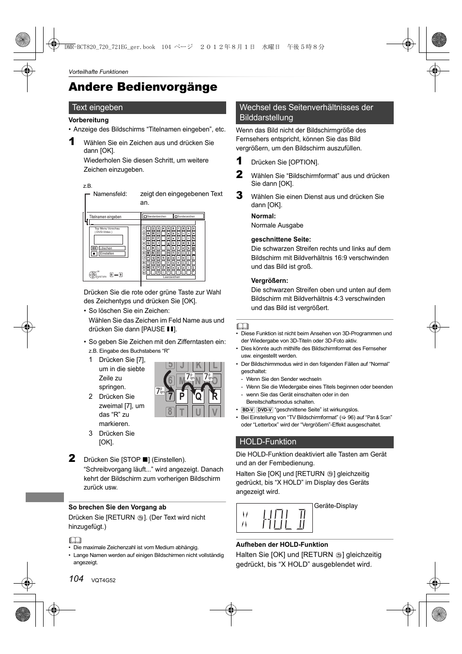 Andere bedienvorgänge | Panasonic DMRBCT720EG User Manual | Page 104 / 128