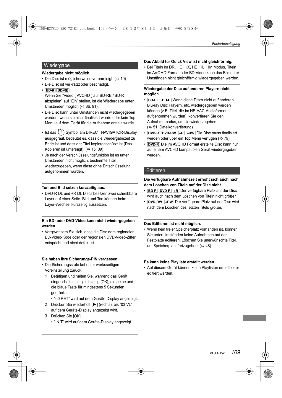 Wiedergabe, Editieren | Panasonic DMRBCT720EG User Manual | Page 109 / 128