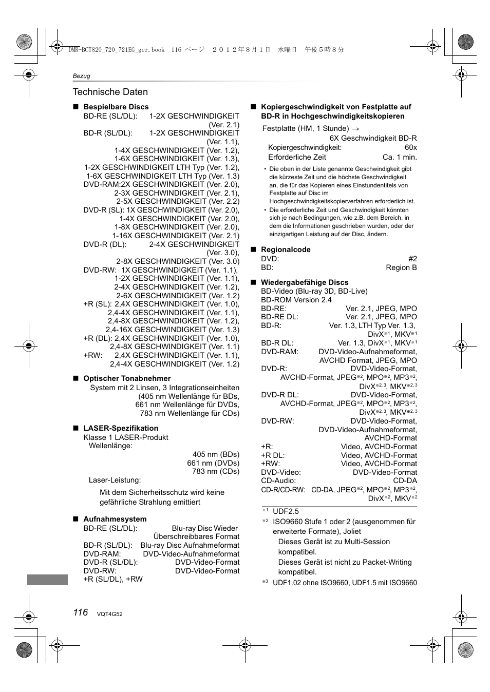 116 technische daten | Panasonic DMRBCT720EG User Manual | Page 116 / 128