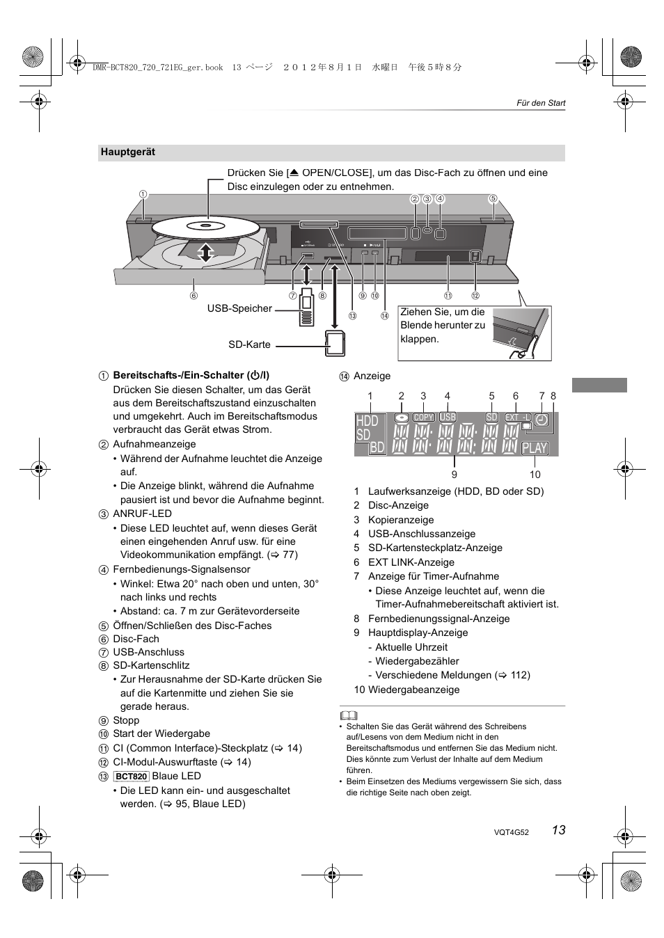 Play, Hdd sd bd | Panasonic DMRBCT720EG User Manual | Page 13 / 128