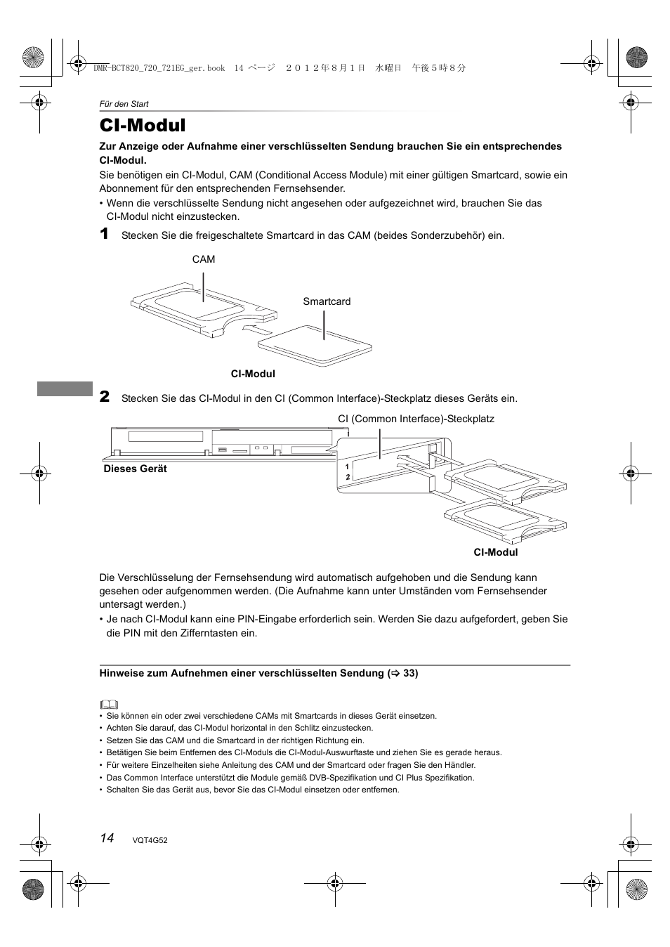 Ci-modul | Panasonic DMRBCT720EG User Manual | Page 14 / 128