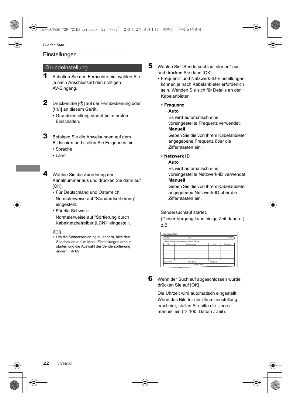 22 einstellungen, Grundeinstellung | Panasonic DMRBCT720EG User Manual | Page 22 / 128