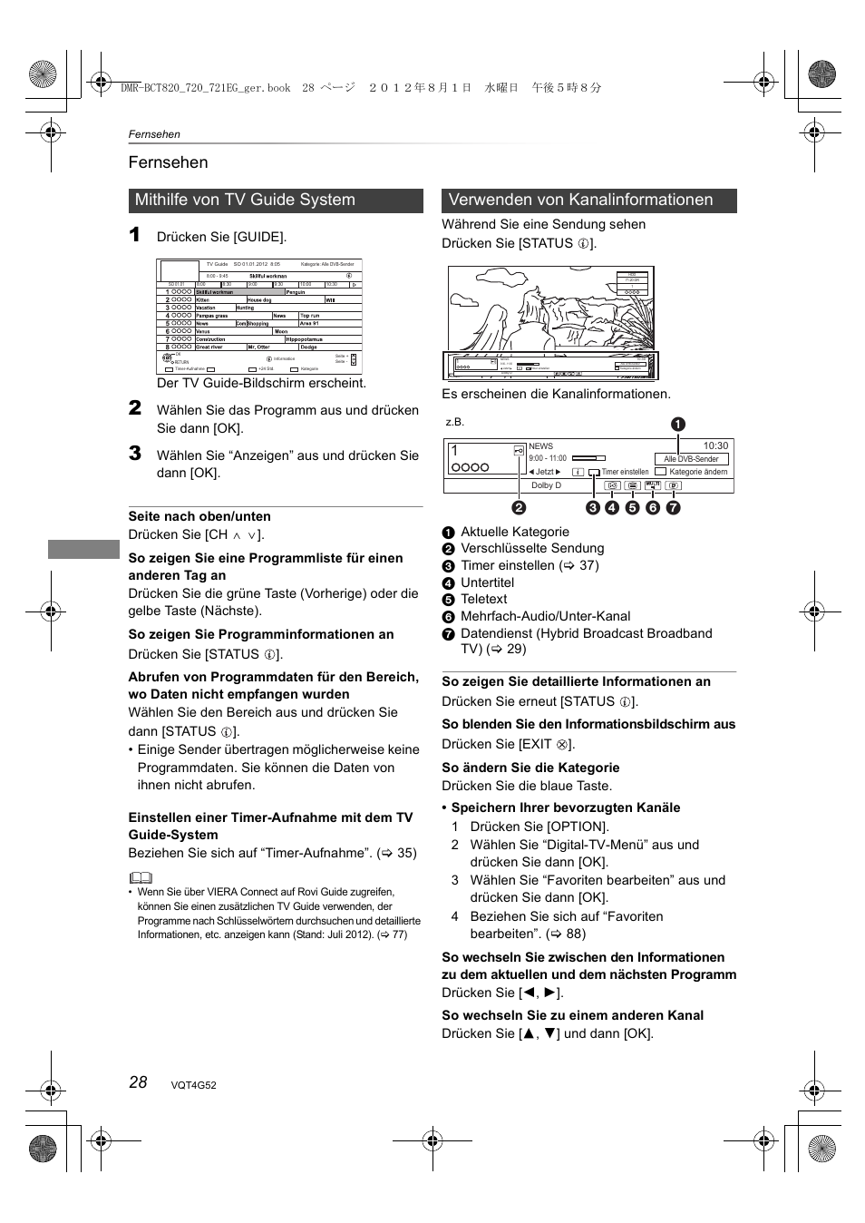 28 fernsehen, Mithilfe von tv guide system, Verwenden von kanalinformationen | Panasonic DMRBCT720EG User Manual | Page 28 / 128