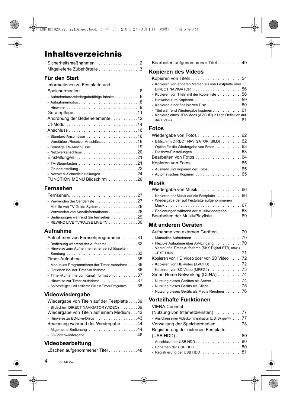 Panasonic DMRBCT720EG User Manual | Page 4 / 128