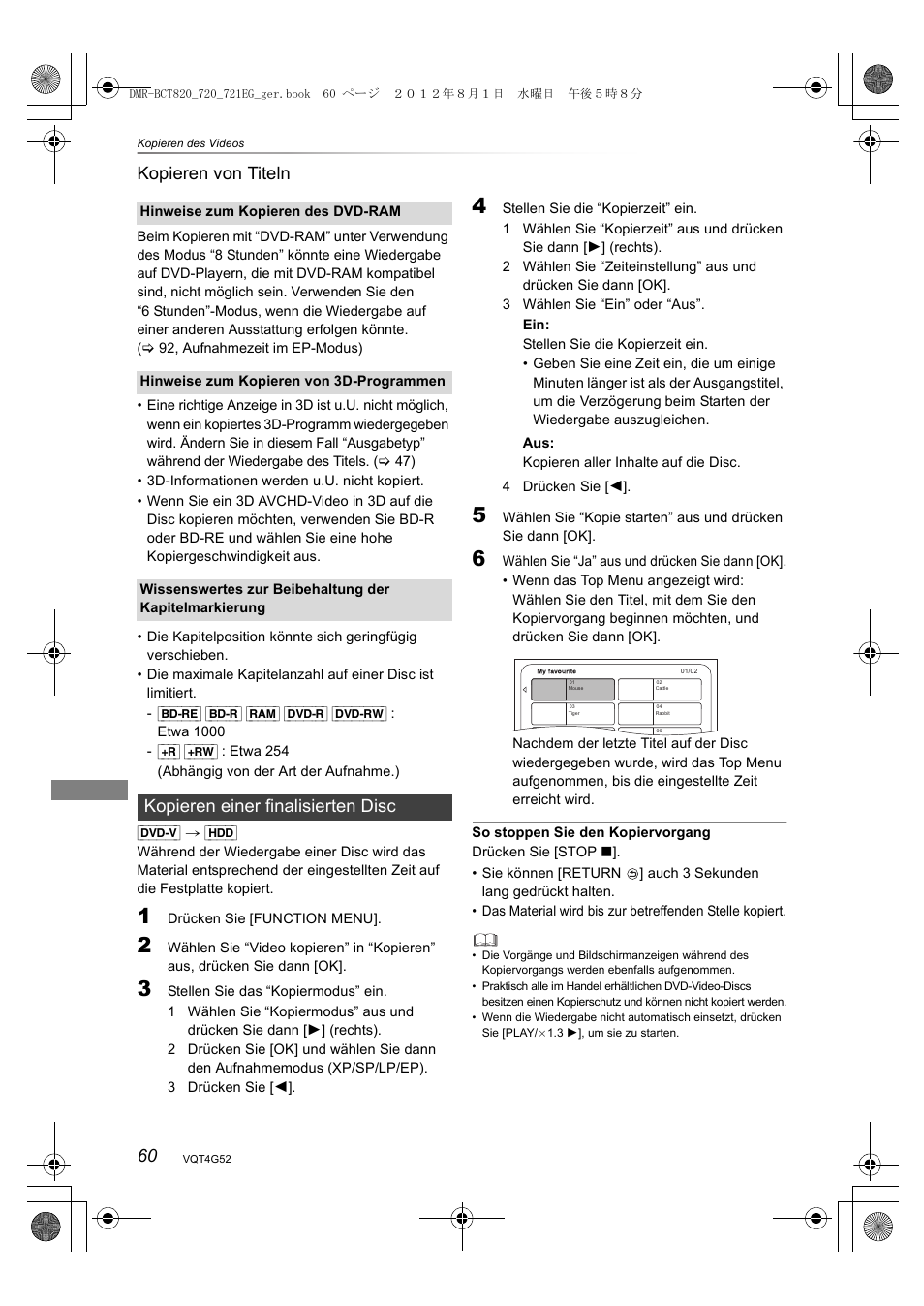 60 kopieren von titeln, Kopieren einer finalisierten disc | Panasonic DMRBCT720EG User Manual | Page 60 / 128