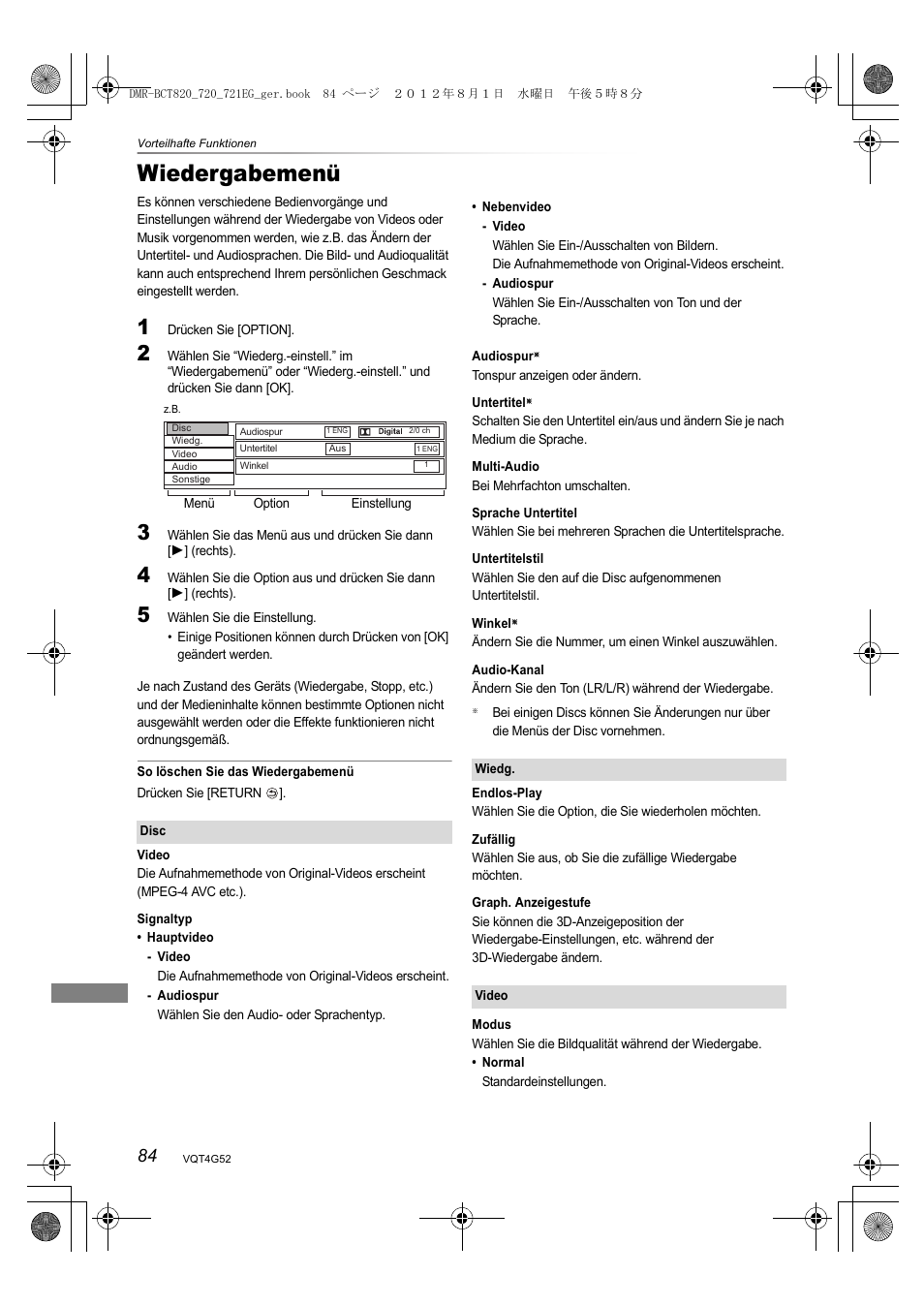 Wiedergabemenü | Panasonic DMRBCT720EG User Manual | Page 84 / 128