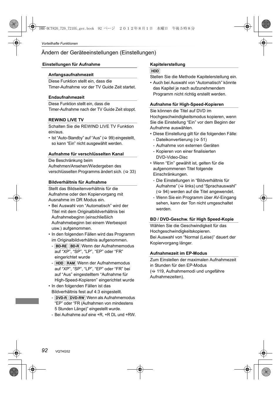 92 ändern der geräteeinstellungen (einstellungen) | Panasonic DMRBCT720EG User Manual | Page 92 / 128