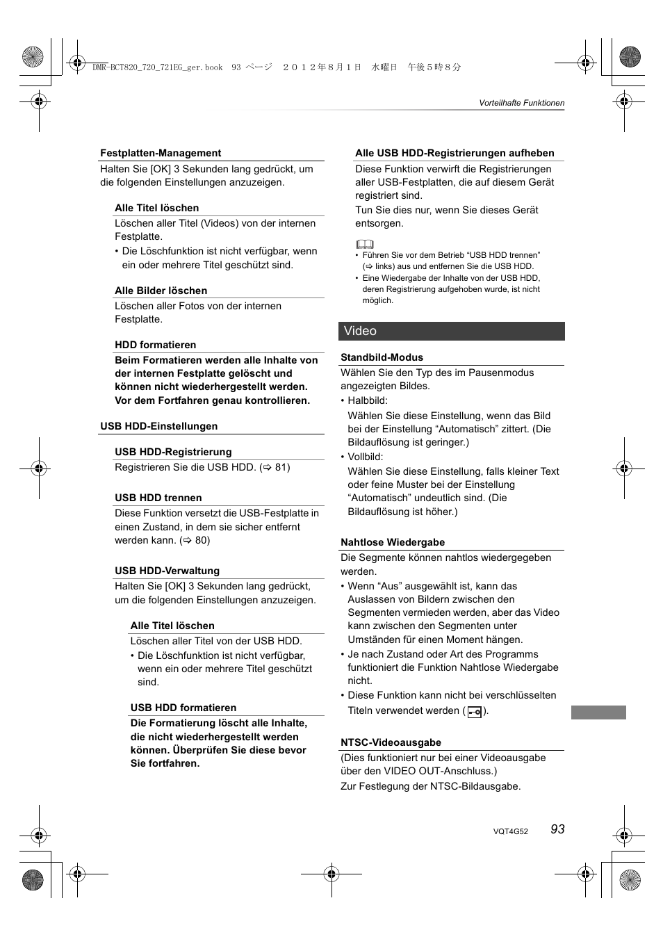 Video | Panasonic DMRBCT720EG User Manual | Page 93 / 128