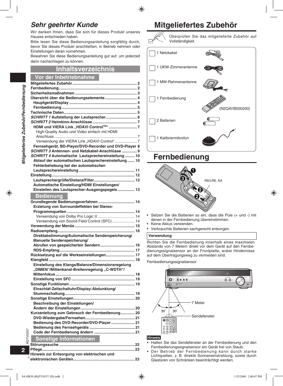 Panasonic SAHR50EG User Manual | Page 2 / 68