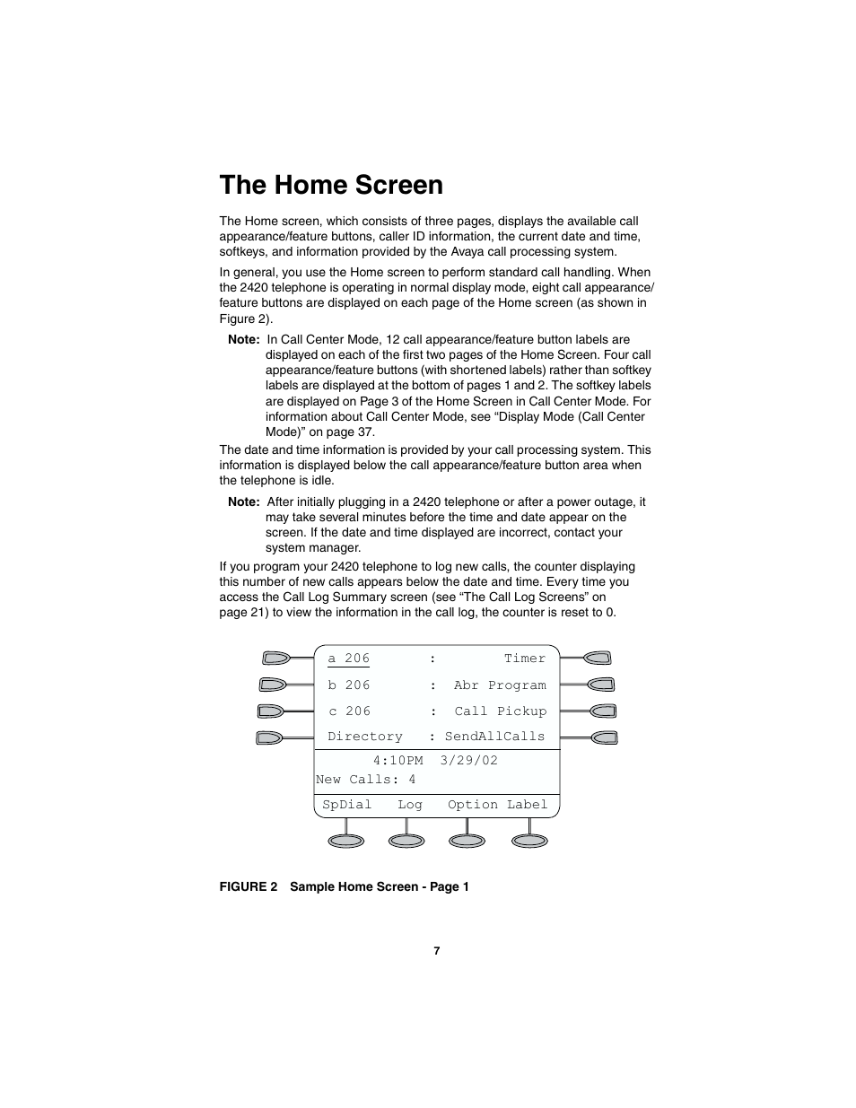 The home screen | Avaya 555-250-701 User Manual | Page 11 / 56