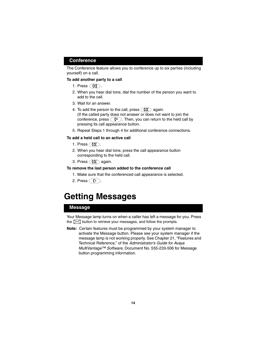 Getting messages | Avaya 555-250-701 User Manual | Page 18 / 56
