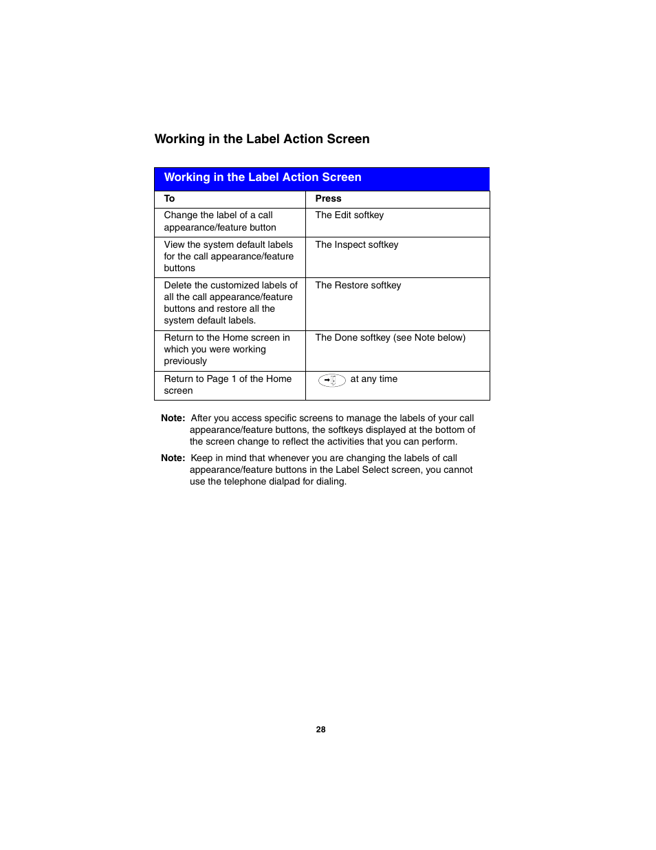 Working in the label action screen | Avaya 555-250-701 User Manual | Page 32 / 56