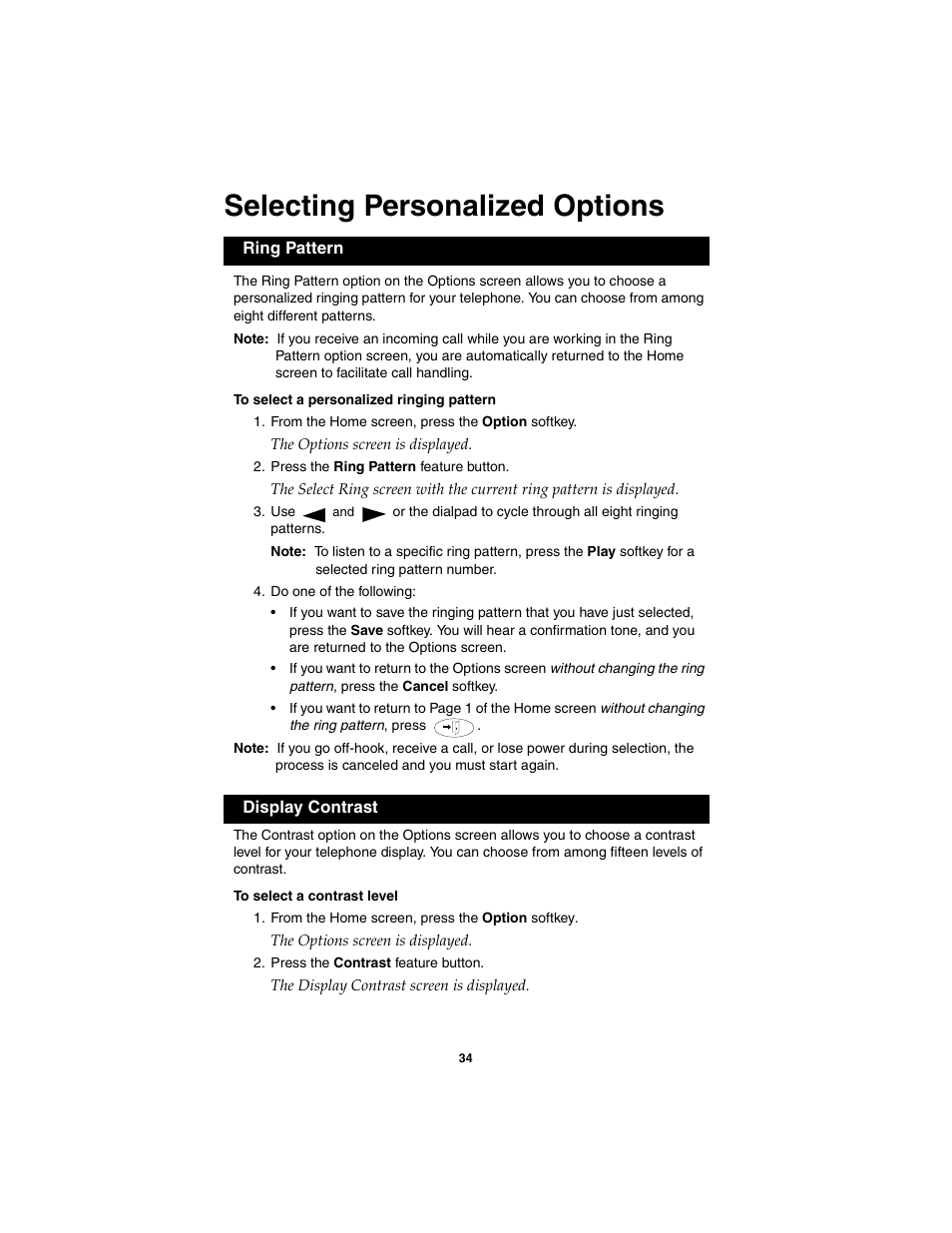 Selecting personalized options | Avaya 555-250-701 User Manual | Page 38 / 56
