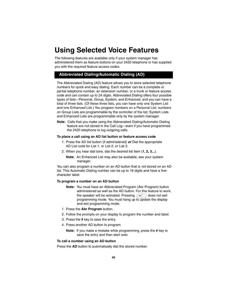 Using selected voice features | Avaya 555-250-701 User Manual | Page 44 / 56