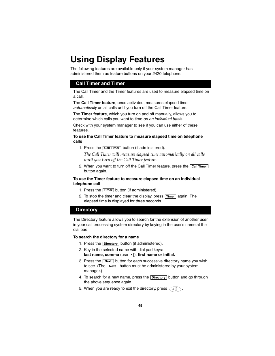 Using display features | Avaya 555-250-701 User Manual | Page 49 / 56