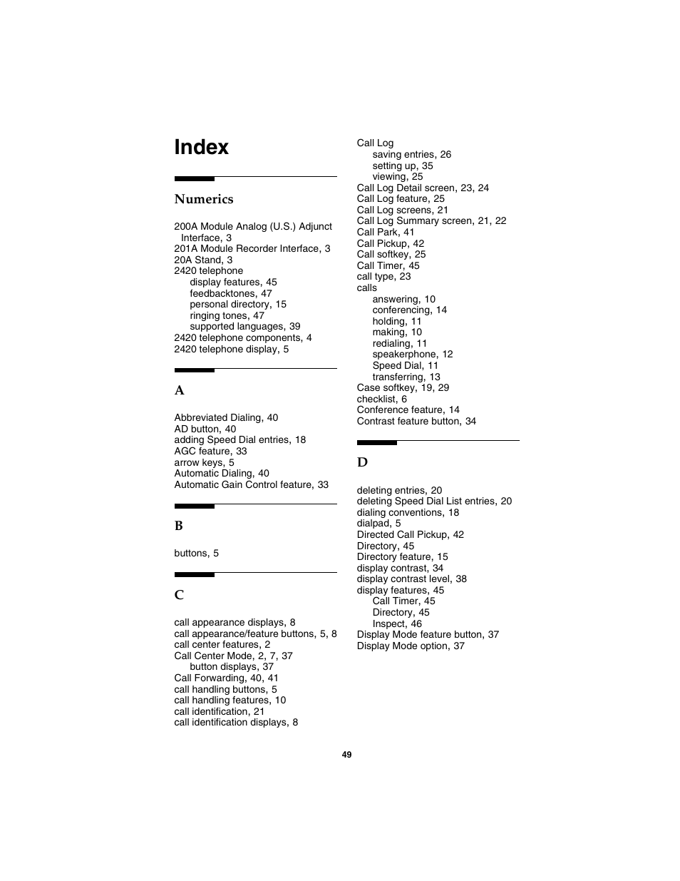 Index, Numerics | Avaya 555-250-701 User Manual | Page 53 / 56