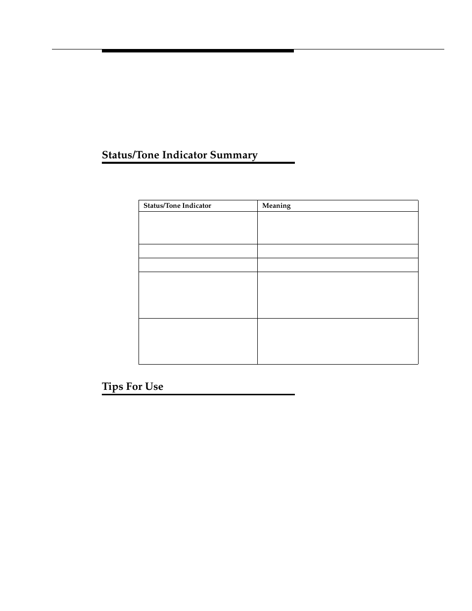 Status/tone indicator summary, Tips for use | Avaya 3606 User Manual | Page 11 / 16