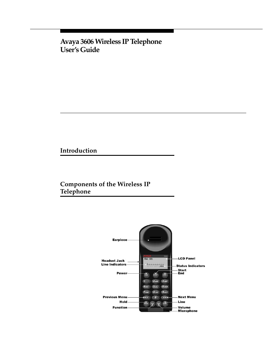 Introduction, Components of the wireless ip telephone, Avaya 3606 wireless ip telephone user’s guide | Avaya 3606 User Manual | Page 5 / 16