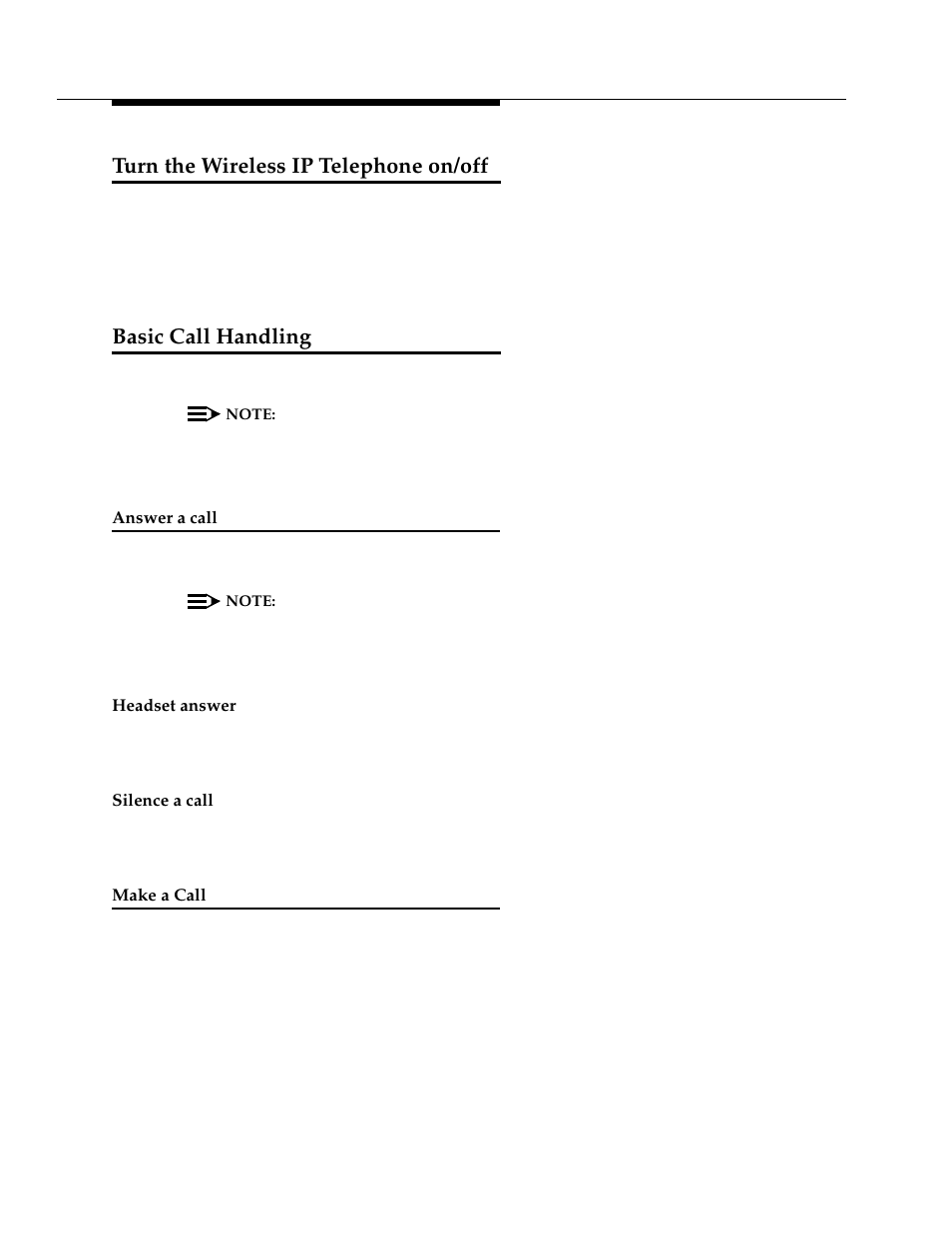 Turn the wireless ip telephone on/off, Basic call handling, Answer a call | Make a call | Avaya 3606 User Manual | Page 6 / 16