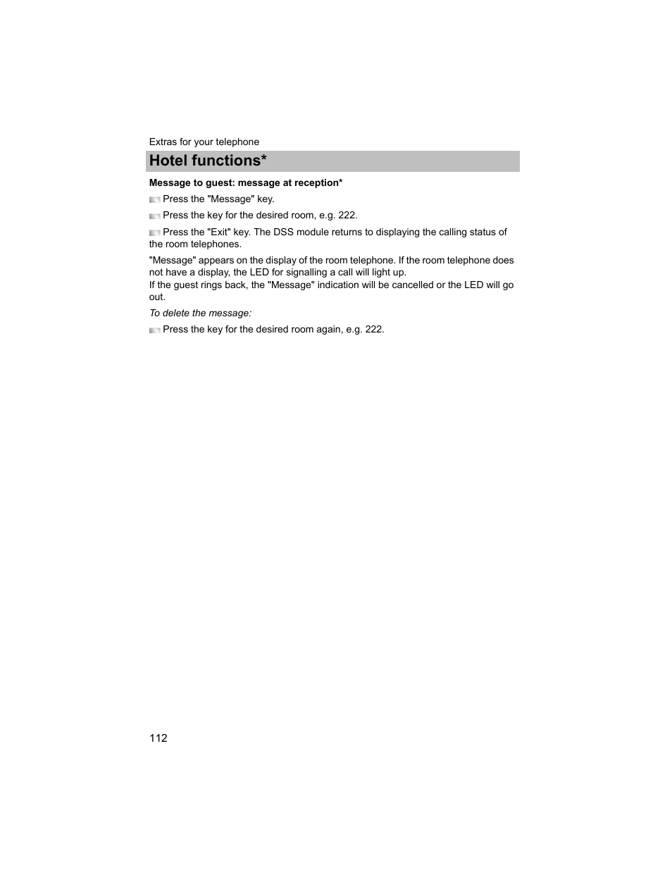 Message to guest: message at reception, P. 112), Hotel functions | Avaya T3 (IP) Compact User Manual | Page 112 / 137