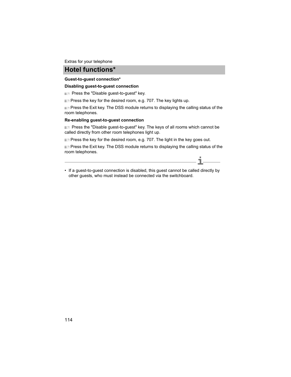 Guest-to-guest connection, P. 114), Hotel functions | Avaya T3 (IP) Compact User Manual | Page 114 / 137