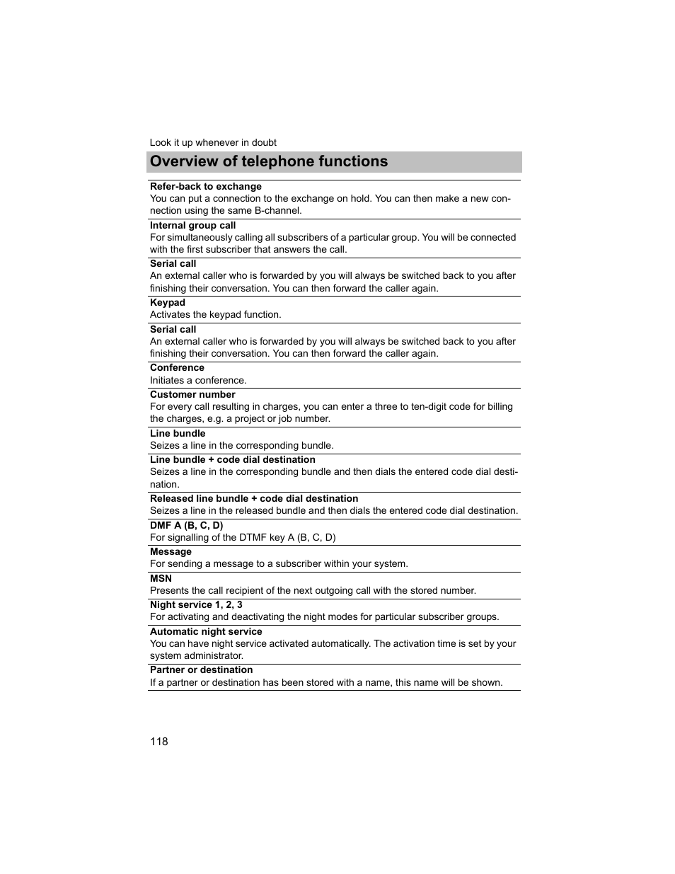 Overview of telephone functions | Avaya T3 (IP) Compact User Manual | Page 118 / 137