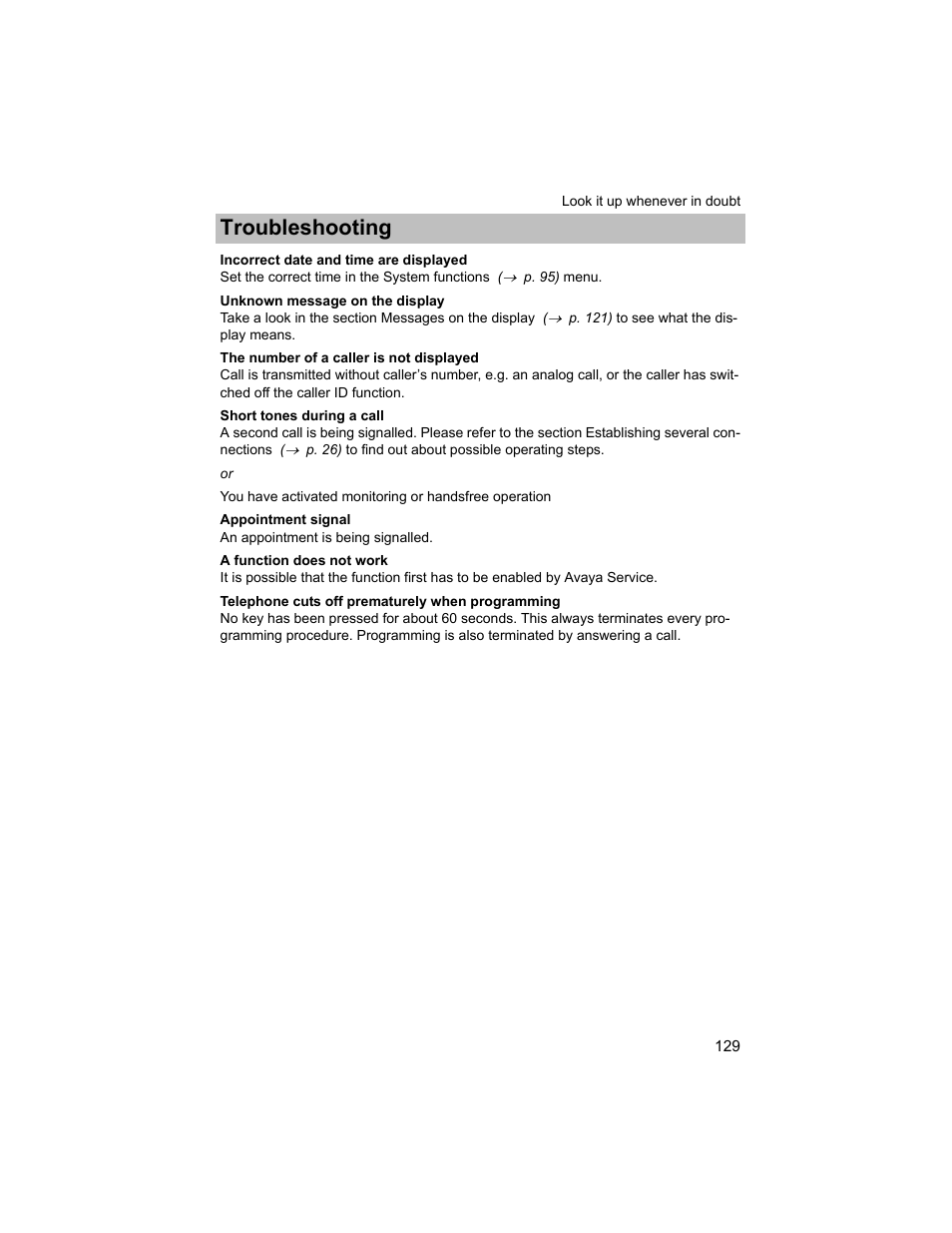 Troubleshooting | Avaya T3 (IP) Compact User Manual | Page 129 / 137