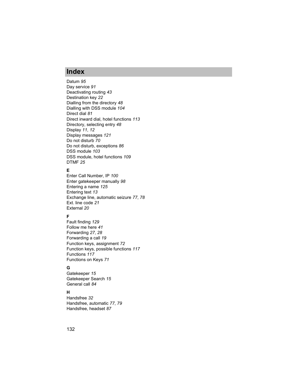 Index | Avaya T3 (IP) Compact User Manual | Page 132 / 137