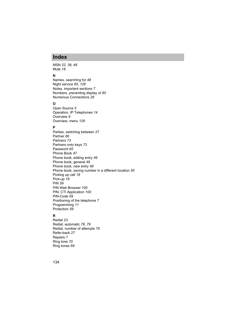 Index | Avaya T3 (IP) Compact User Manual | Page 134 / 137