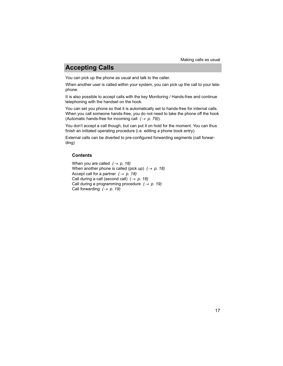 Making calls as usual, Accepting calls, Making calls as usual accepting calls | Avaya T3 (IP) Compact User Manual | Page 17 / 137