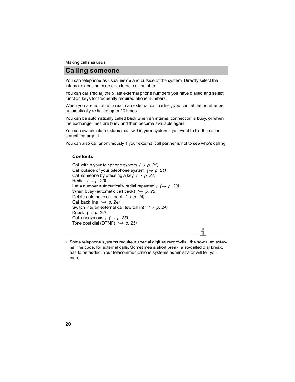 Calling someone | Avaya T3 (IP) Compact User Manual | Page 20 / 137