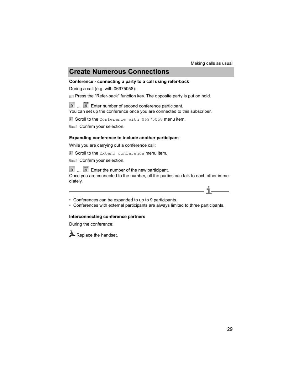 Interconnecting conference partners, P. 29), Create numerous connections | Avaya T3 (IP) Compact User Manual | Page 29 / 137