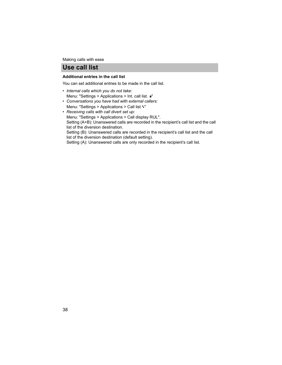 Additional entries in the call list, P. 38), Use call list | Avaya T3 (IP) Compact User Manual | Page 38 / 137