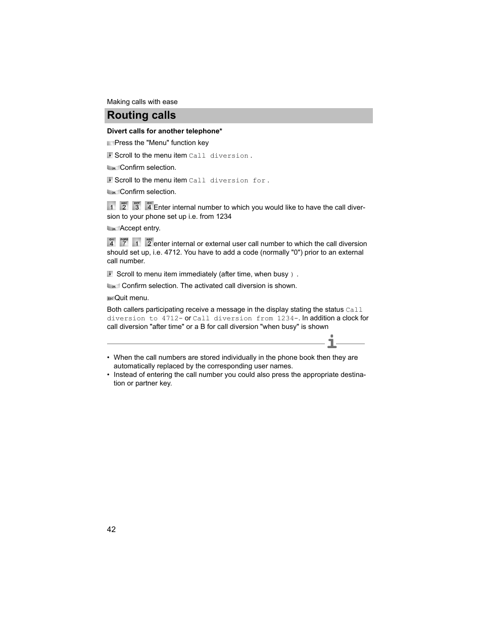 Divert calls for another telephone, P. 42), Routing calls | Avaya T3 (IP) Compact User Manual | Page 42 / 137