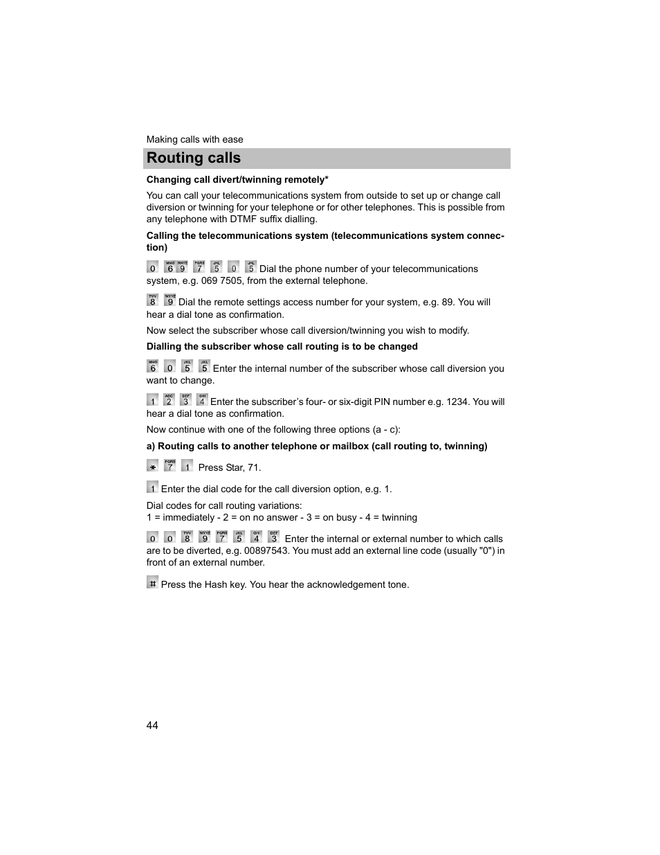 Changing call divert/twinning remotely, P. 44), Routing calls | Avaya T3 (IP) Compact User Manual | Page 44 / 137