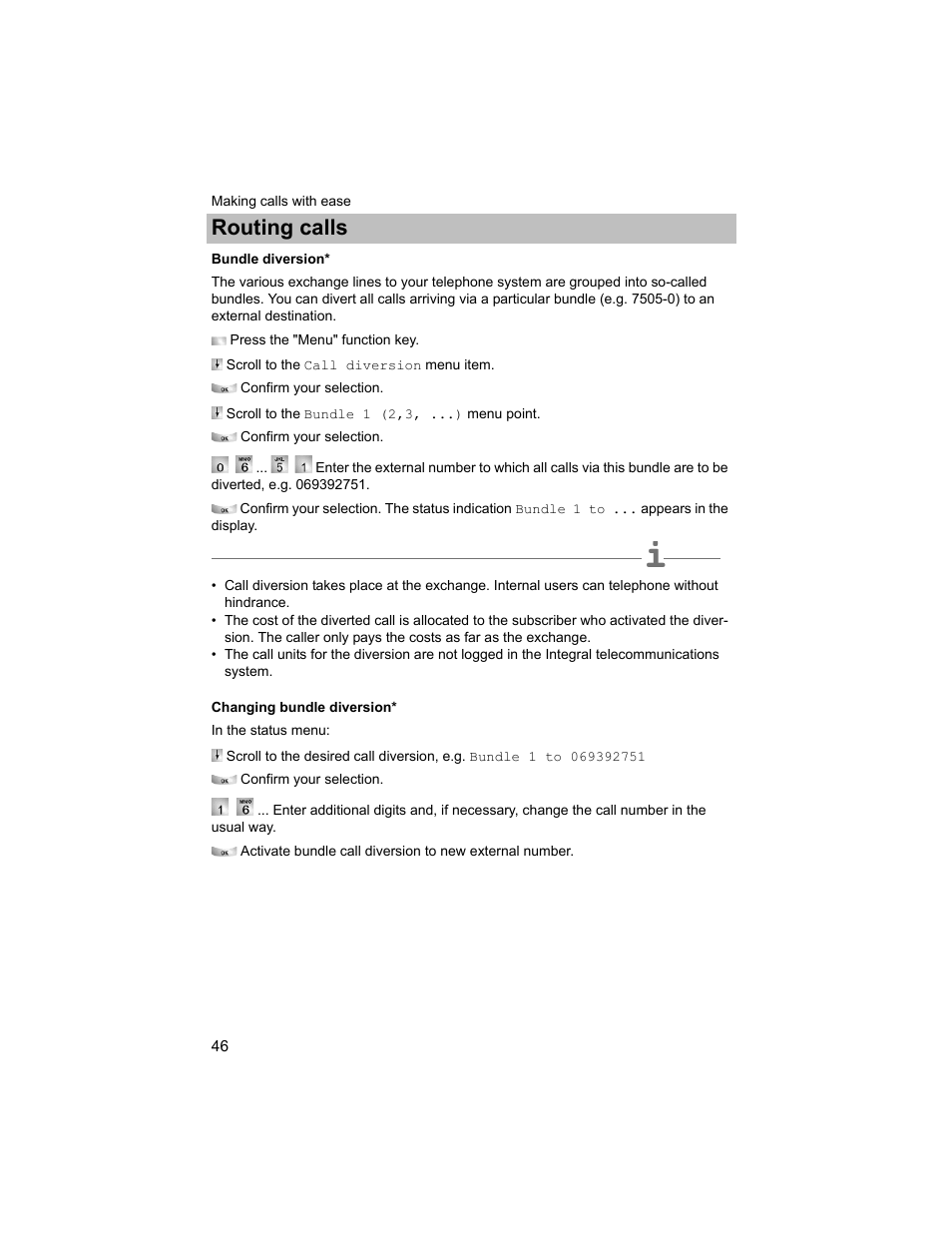 Bundle diversion, Changing bundle diversion, P. 46) | Routing calls | Avaya T3 (IP) Compact User Manual | Page 46 / 137