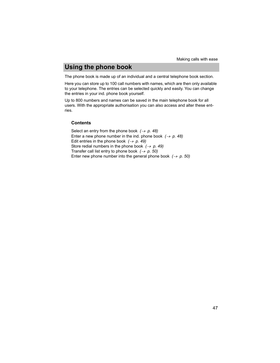 Using the phone book, P. 47) . y | Avaya T3 (IP) Compact User Manual | Page 47 / 137