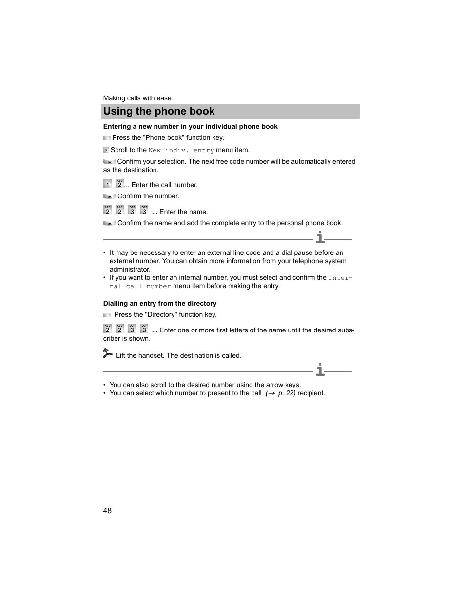 Dialling an entry from the directory, P. 48), Using the phone book | Avaya T3 (IP) Compact User Manual | Page 48 / 137