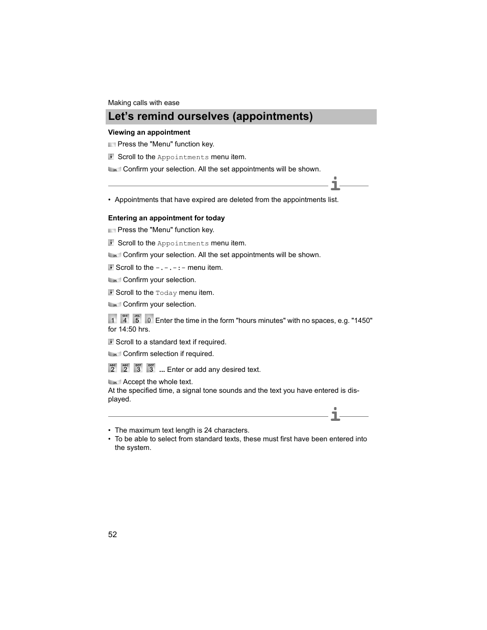 Viewing an appointment, Entering an appointment for today, P. 52) | Let’s remind ourselves (appointments) | Avaya T3 (IP) Compact User Manual | Page 52 / 137