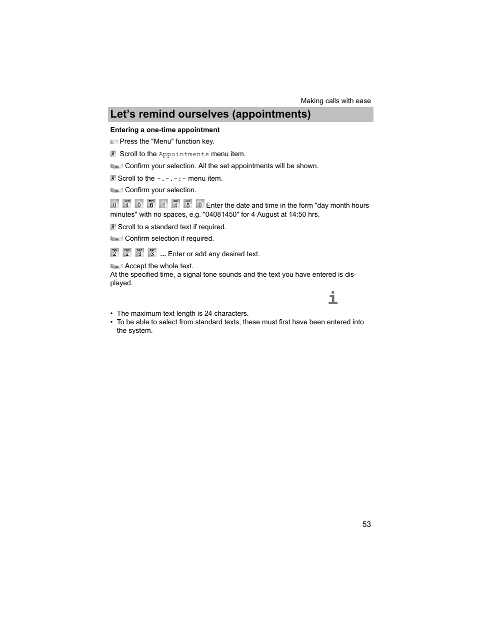 Entering a one-time appointment, P. 53), Let’s remind ourselves (appointments) | Avaya T3 (IP) Compact User Manual | Page 53 / 137
