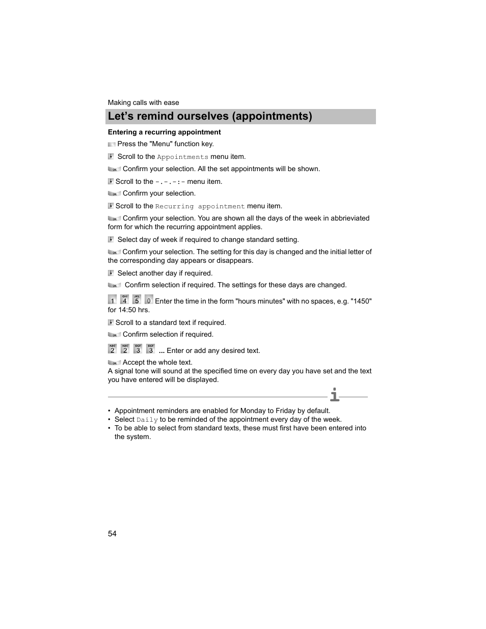 Entering a recurring appointment, P. 54), Let’s remind ourselves (appointments) | Avaya T3 (IP) Compact User Manual | Page 54 / 137