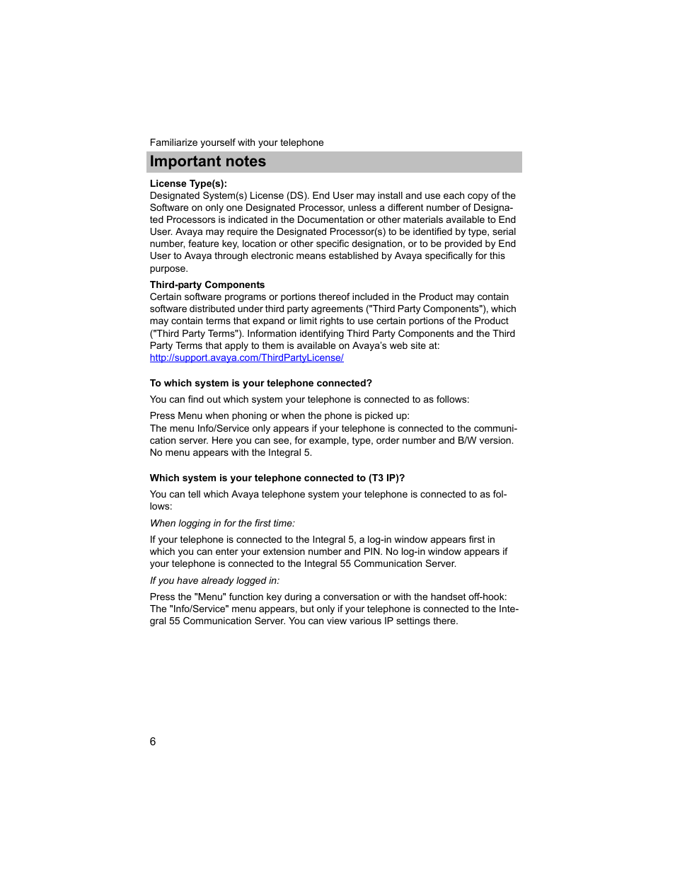 To which system is your telephone connected | Avaya T3 (IP) Compact User Manual | Page 6 / 137