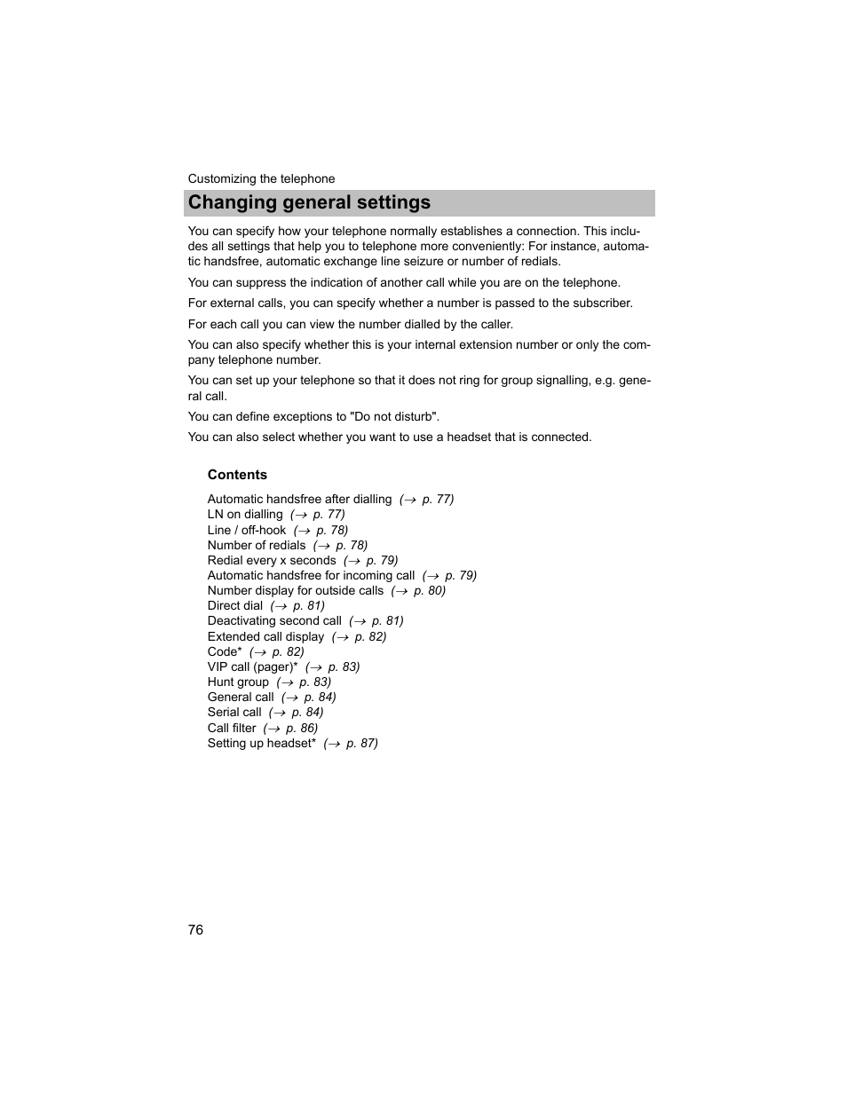 Changing general settings | Avaya T3 (IP) Compact User Manual | Page 76 / 137