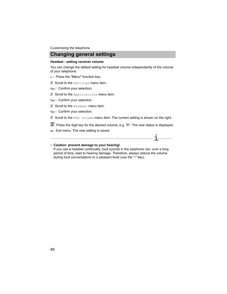 Headset - setting receiver volume, Changing general settings | Avaya T3 (IP) Compact User Manual | Page 88 / 137