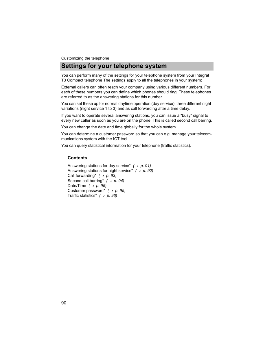 Settings for your telephone system | Avaya T3 (IP) Compact User Manual | Page 90 / 137