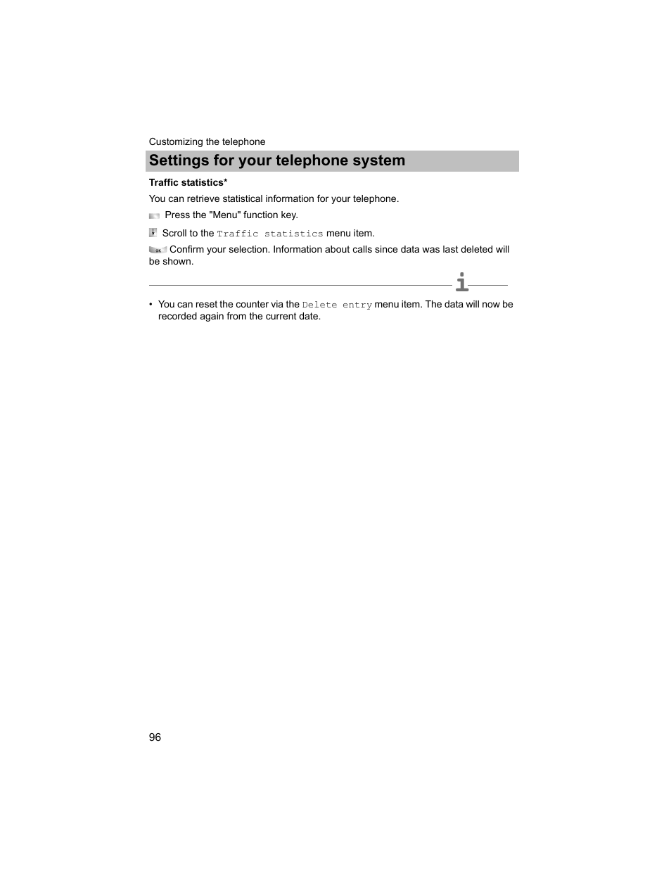 Traffic statistics, P. 96), Settings for your telephone system | Avaya T3 (IP) Compact User Manual | Page 96 / 137